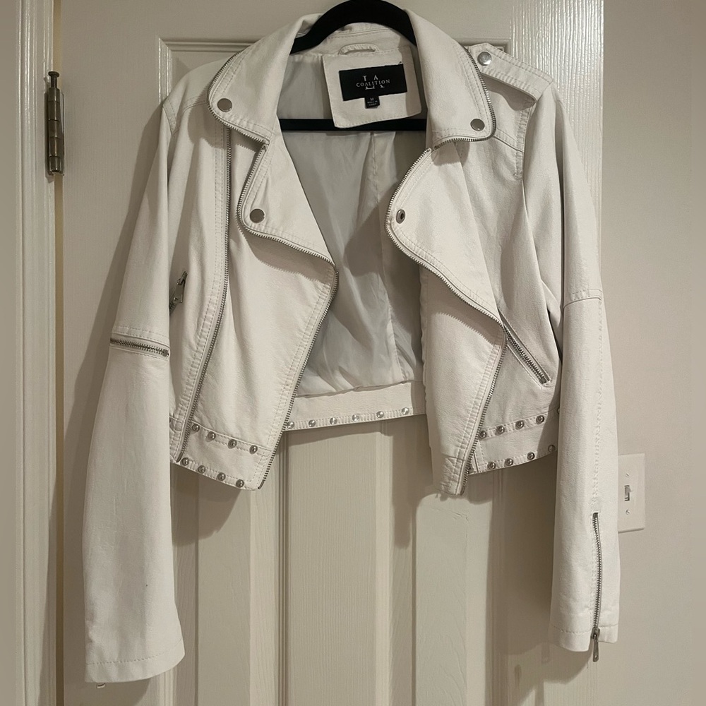 White Cropped Leather Jacket